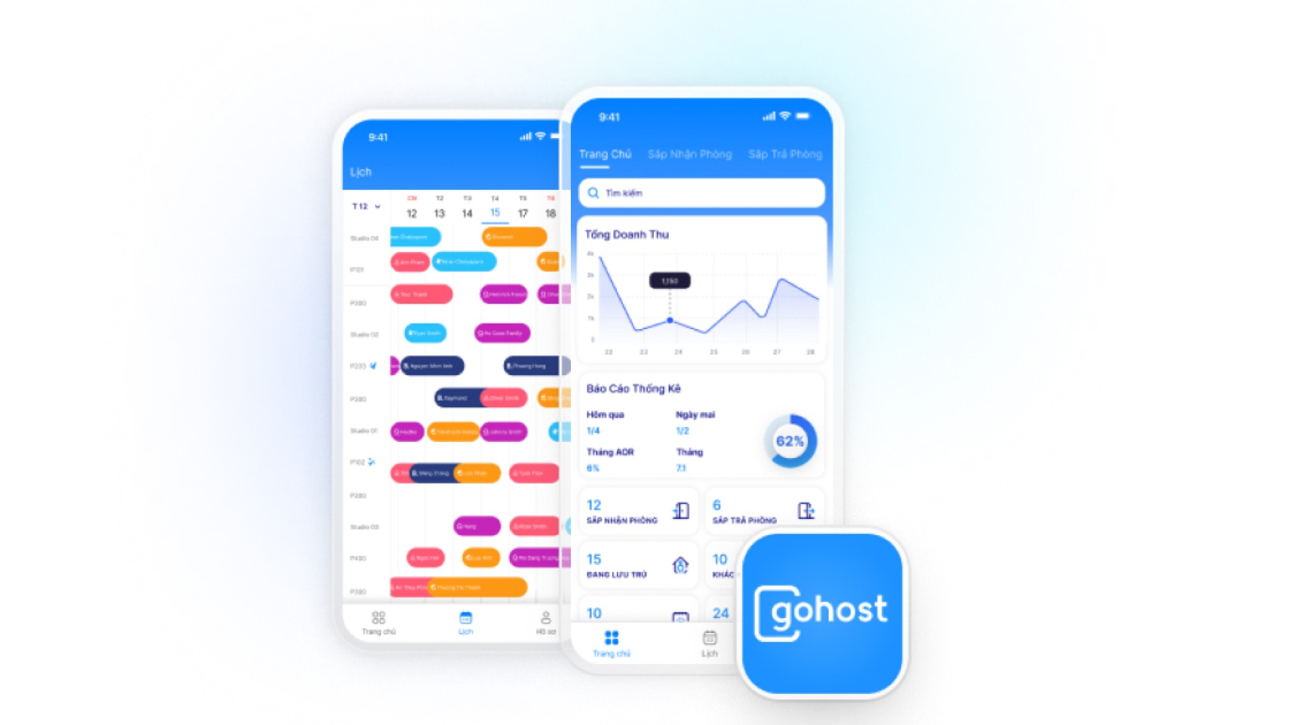 App mobile GoHost trên iOS và Android — chỉnh giá và quản lý phòng từ điện thoại