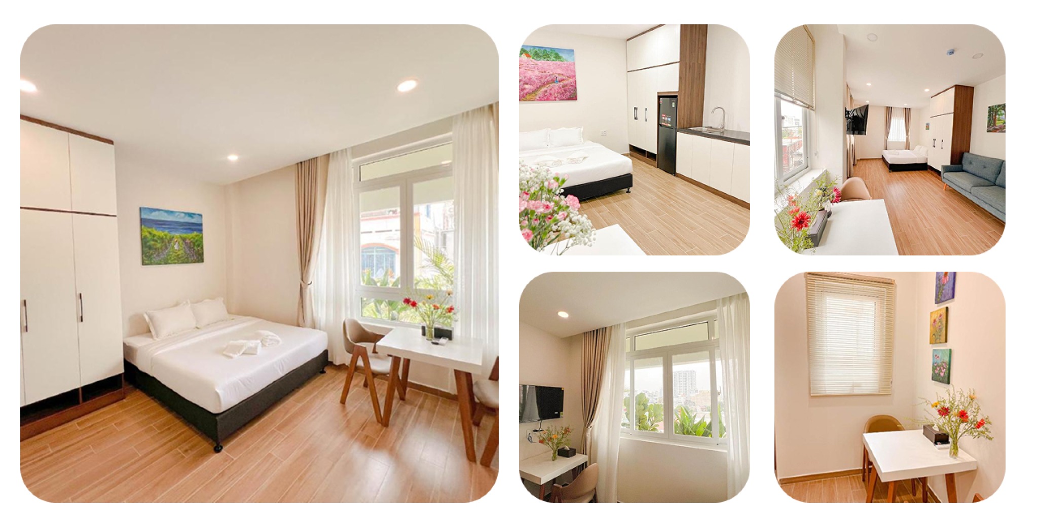 Nội thất căn hộ Hey Day Apartment với thiết kế tối giản, tủ &acirc;m tường, tranh decor phong cảnh, cửa sổ lớn đ&oacute;n nắng tự nhi&ecirc;n, sofa x&aacute;m thoải m&aacute;i