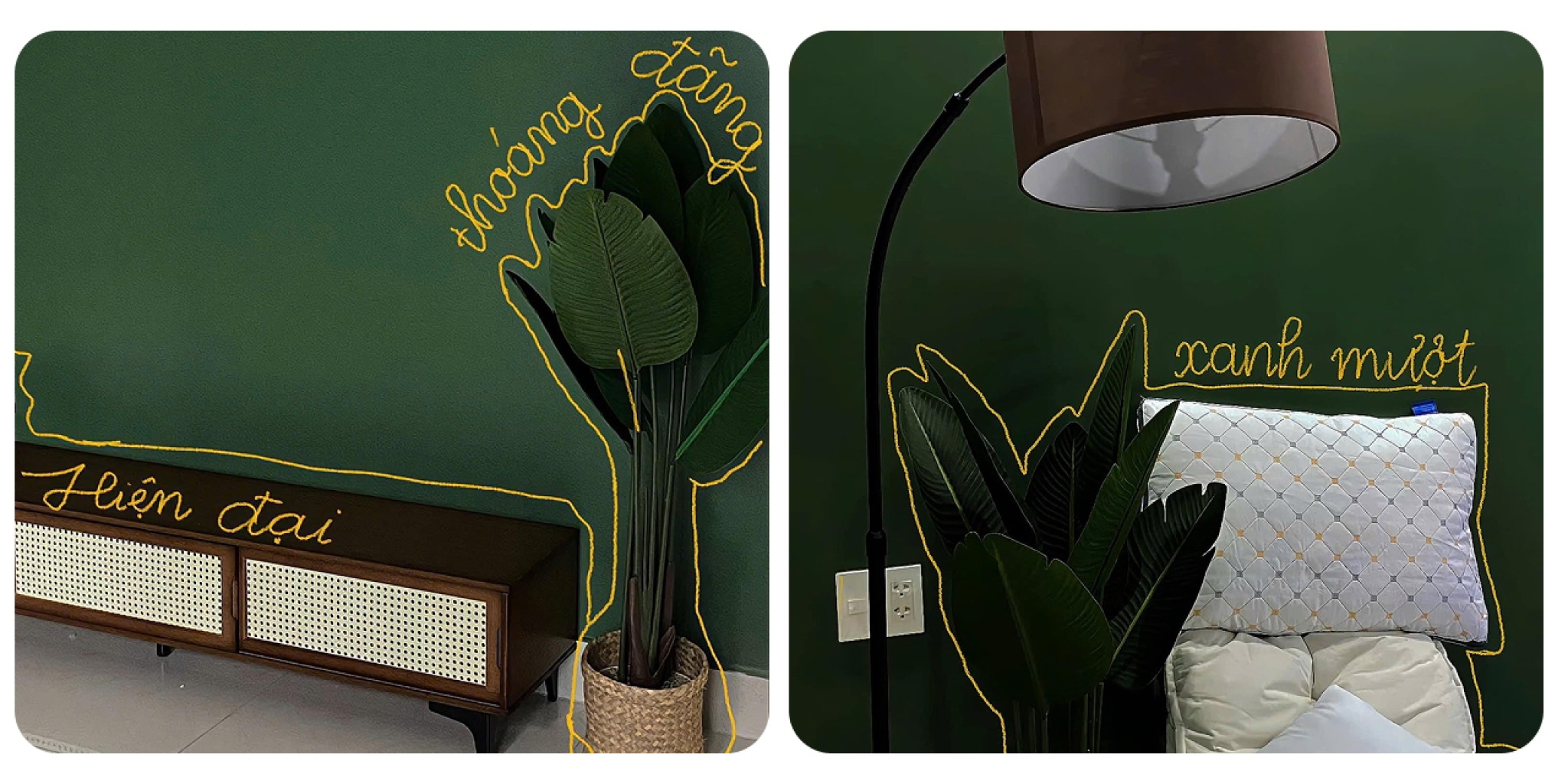 H&ocirc;me n&agrave;o homestay chi tiết g&oacute;c nhỏ tường xanh c&acirc;y l&aacute; lớn tủ m&acirc;y tre đ&egrave;n s&agrave;n gối trắng