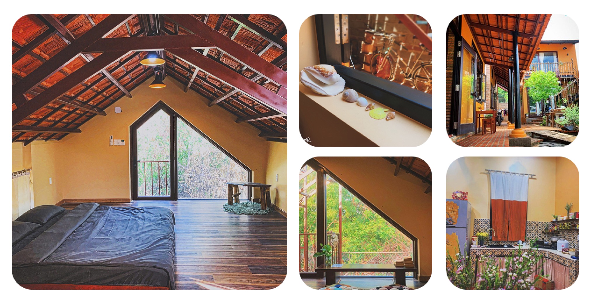 Ngoại thất LoiLoi's Home Mũi N&eacute; với m&aacute;i ng&oacute;i đỏ, tường cam đất ấm &aacute;p v&agrave; c&acirc;y xanh, thể hiện phong c&aacute;ch Rustic Coastal Charm mộc mạc b&ecirc;n bờ biển.​