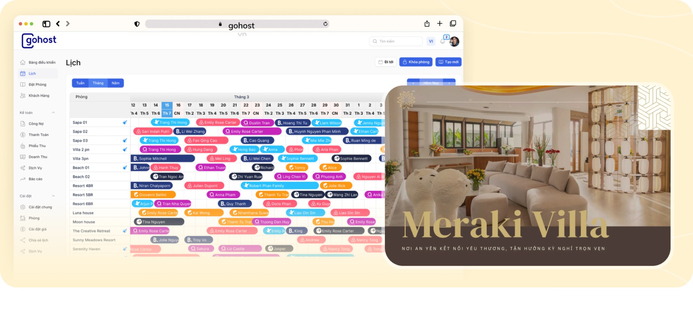 Quản lý đặt phòng trên một lịch duy nhất