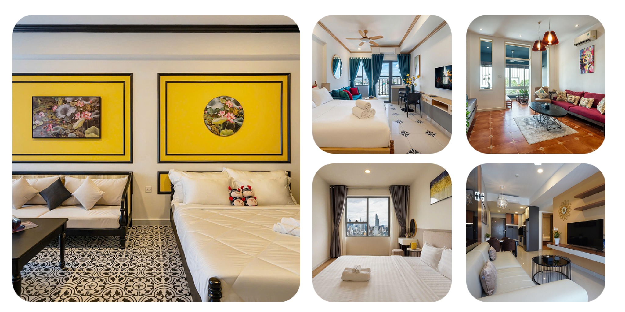 Căn hộ Otis Hồ Ch&iacute; chuỗi 85 listing căn hộ đa dạng với sofa, giường, view th&agrave;nh phố, nội thất hiện đại